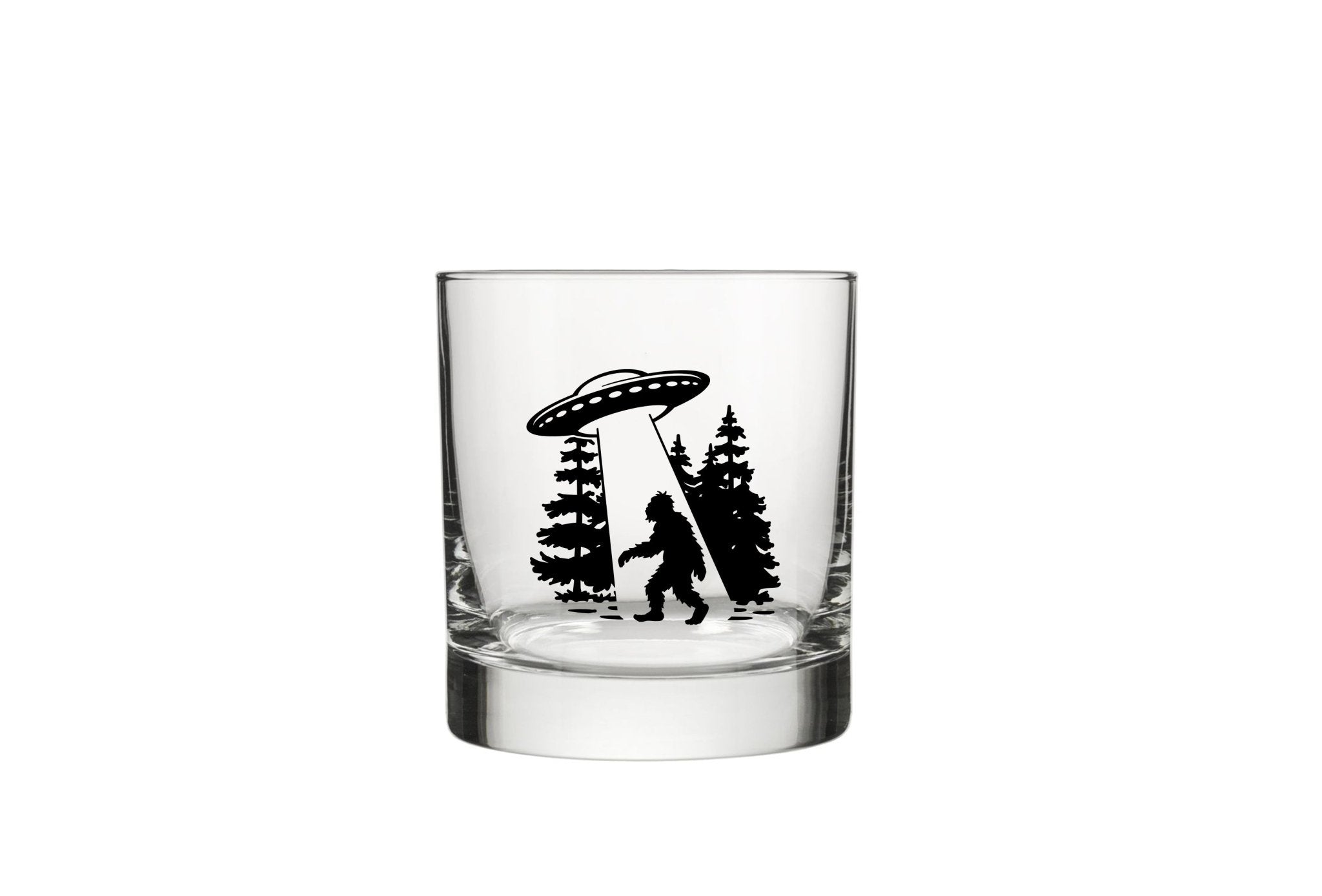 UFO Whiskey Glass - Fun Black Rocks Glass with Original Artwork, 10 Oz Capacity - Rocks Glass - Two Little Fruits - Two Little Fruits