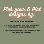 Unique Beer Glass Set - Mix And Match 6 Animal 16 Oz Pint Glasses guide, showing how to choose your designs when ordering this fun collection.