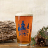 Unique Beer Glass Set featuring a bear illustration in a forest scene, a delightful option for craft beer lovers.