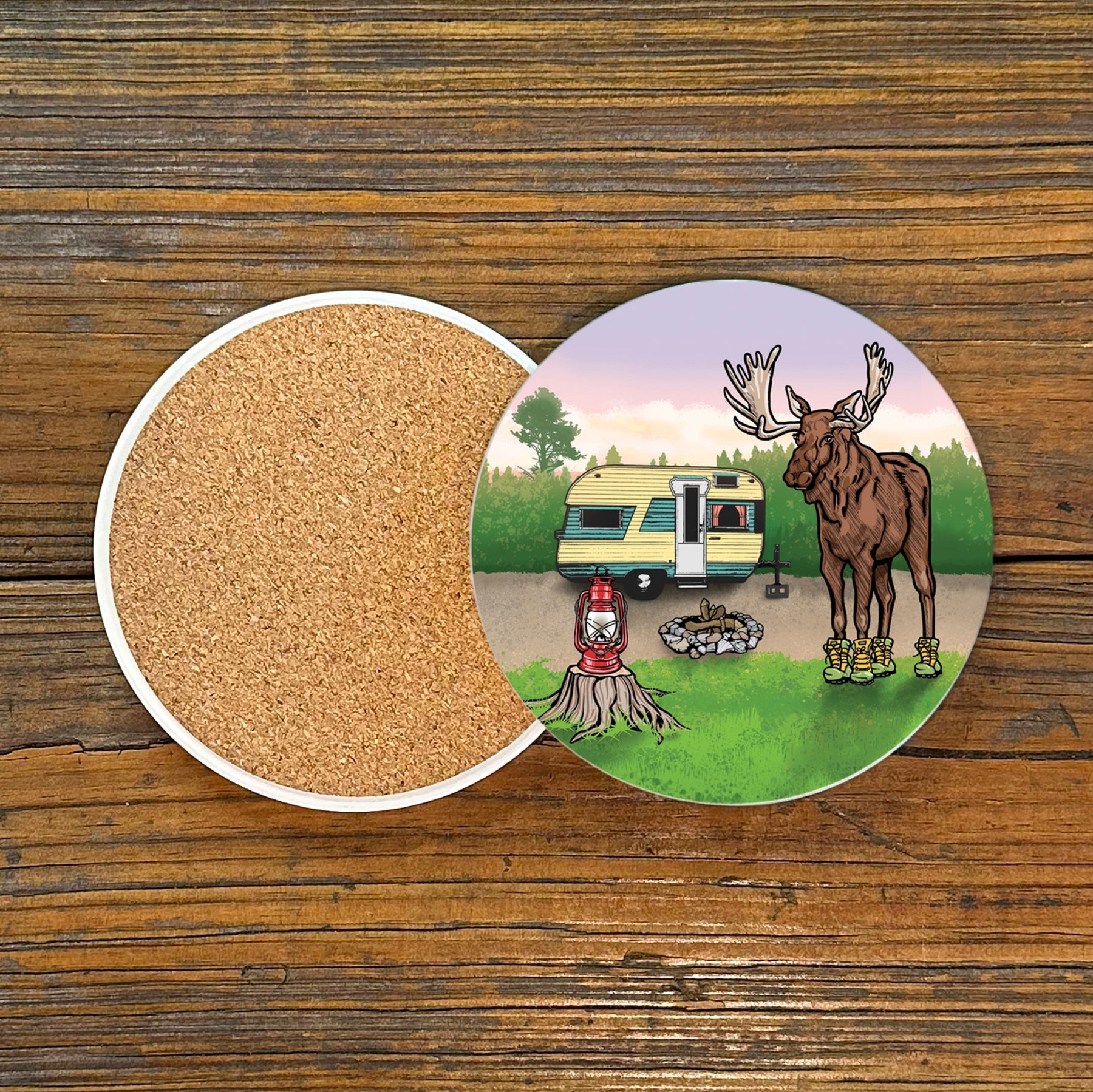 Unique Coaster Designs - Moose Ceramic Coaster with Cork Backing, 4" Diameter - Coasters - Two Little Fruits - Two Little Fruits