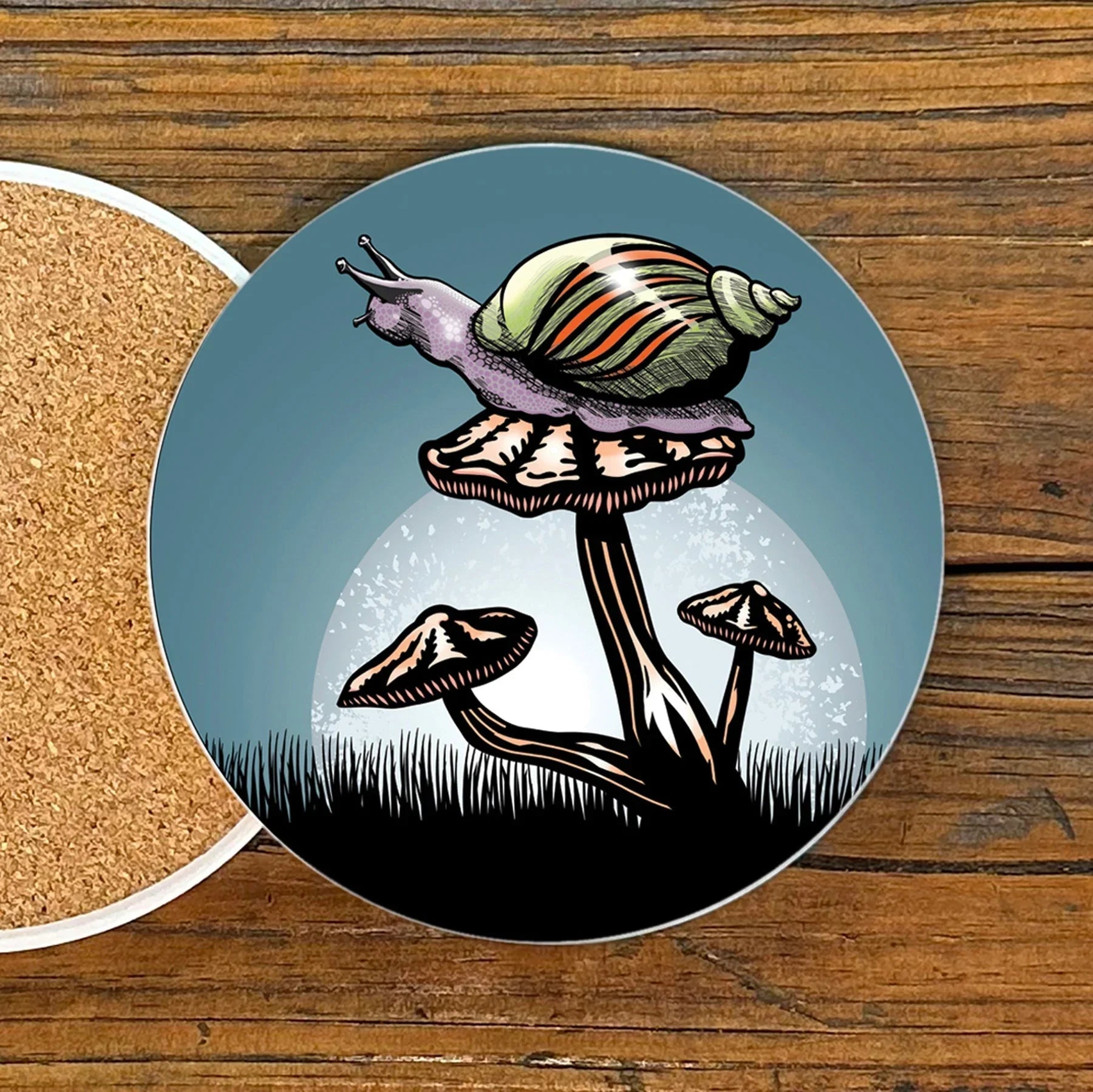 Snail & Mushroom illustrated coaster by Two Little Fruits