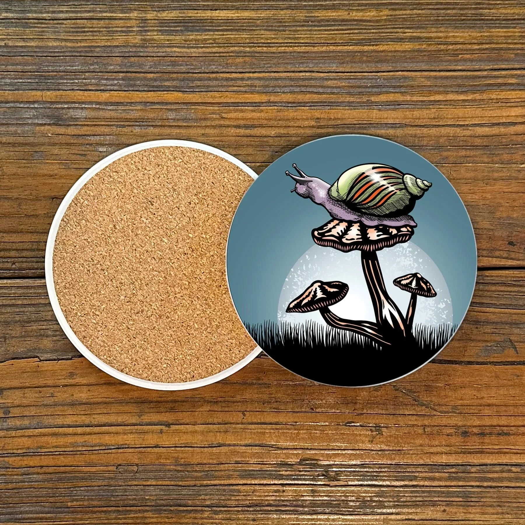 Unique Coffee Table Coasters - Colorful 4" Diameter Mushroom Ceramic Design by Two Little Fruits