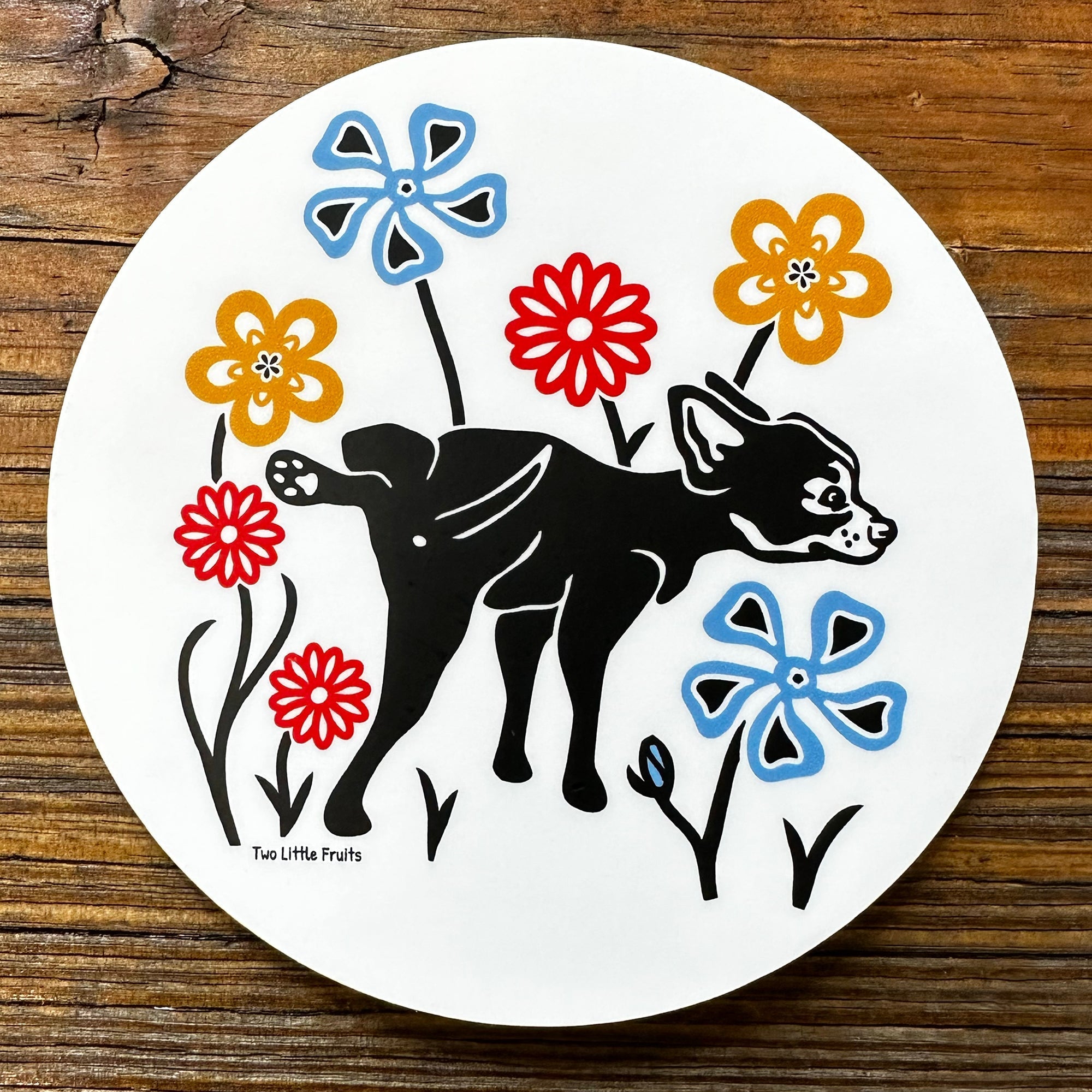 Unique Dog Decals - Durable 4" Dog Peeing on Flowers Sticker by Two Little Fruits - Sticker - Two Little Fruits - Two Little Fruits