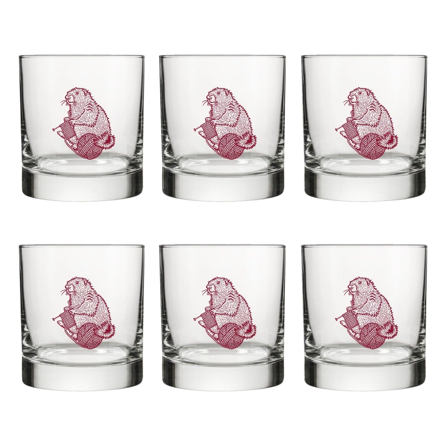 Unique Knitting Rocks Glass with Mauve Marmot Design – Perfect Gift for Knitting Lovers - Rocks Glass - Two Little Fruits - Two Little Fruits