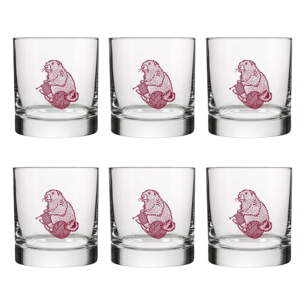 Unique Knitting Rocks Glass with Mauve Marmot Design – Perfect Gift for Knitting Lovers - Rocks Glass - Two Little Fruits - Two Little Fruits