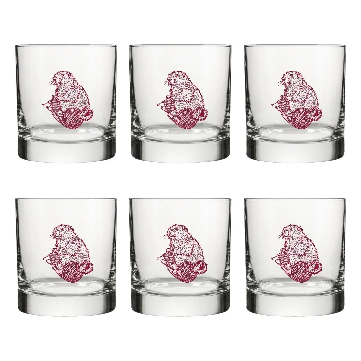 Unique Knitting Rocks Glass with Mauve Marmot Design – Perfect Gift for Knitting Lovers - Rocks Glass - Two Little Fruits - Two Little Fruits