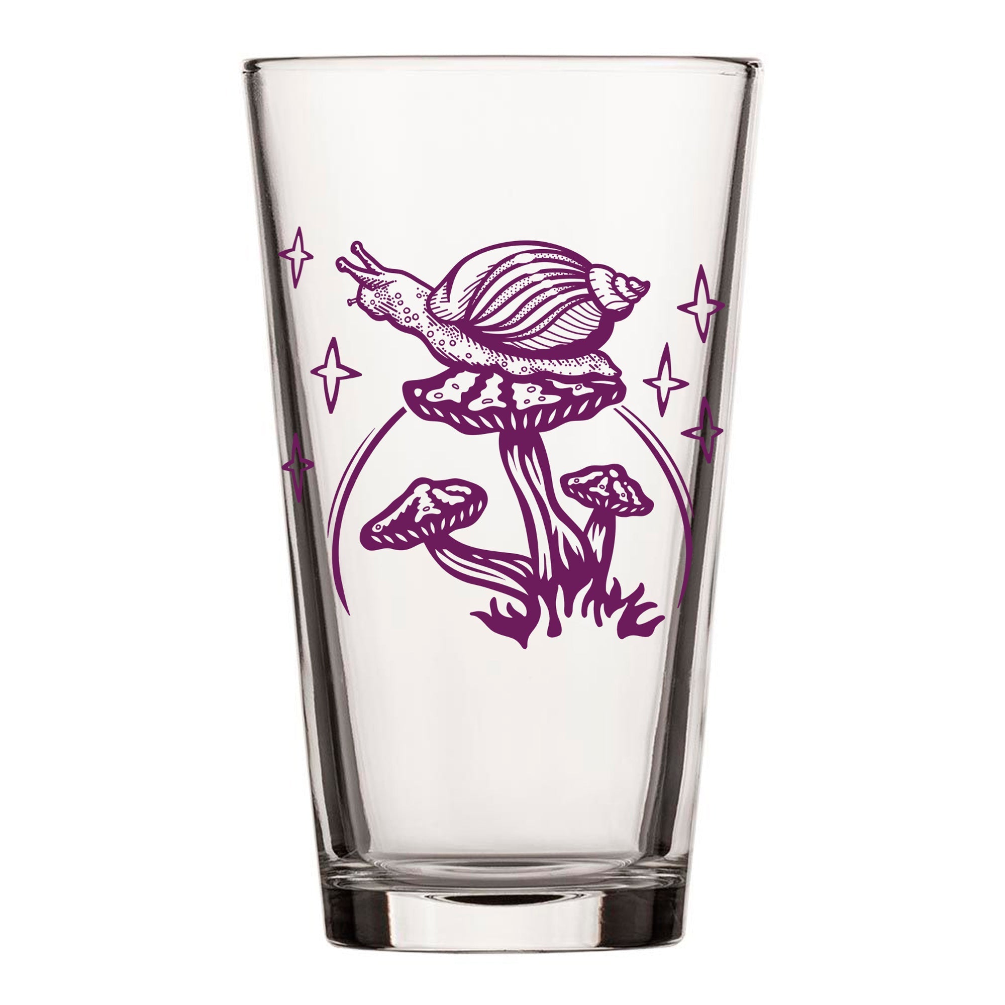 Unique Mushroom Pint Glass with Purple Snail Design - 16 Fl Oz Durable Beer Glass - Pint Glass - Two Little Fruits - Two Little Fruits