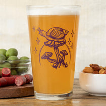 Unique Mushroom Pint Glass with Purple Snail Design - 16 Fl Oz Durable Beer Glass - Pint Glass - Two Little Fruits - Two Little Fruits