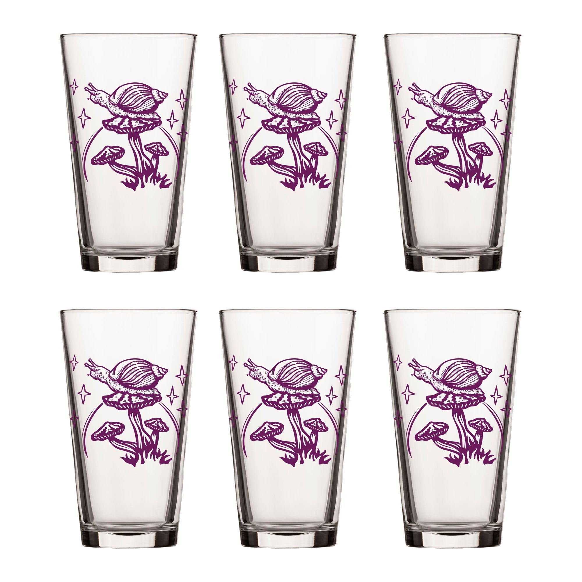 Unique Mushroom Pint Glass with Purple Snail Design - 16 Fl Oz Durable Beer Glass - Pint Glass - Two Little Fruits - Two Little Fruits