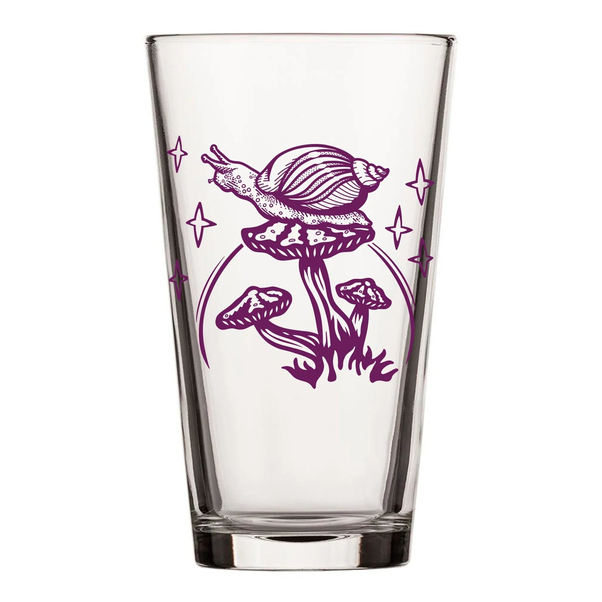 Unique Mushroom Pint Glass with Purple Snail Design - 16 Fl Oz Durable Beer Glass - Pint Glass - Two Little Fruits - Two Little Fruits