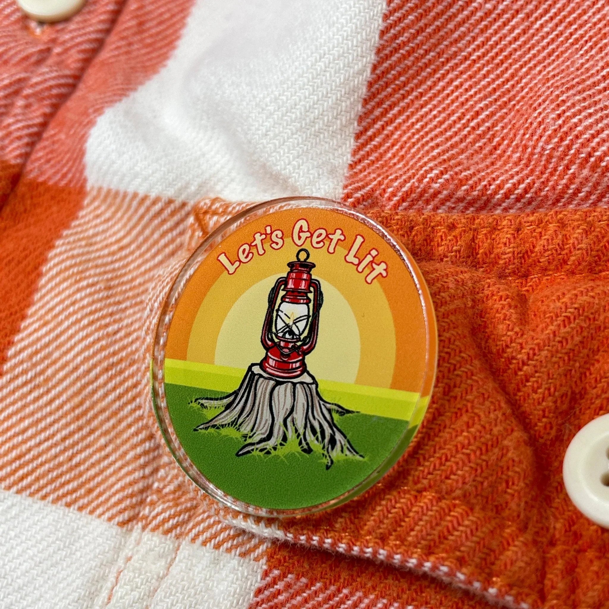 Unique Pins For Jackets: Let's Get Lit Lantern Acrylic Pin – 1.25 Inches With Rubber Clutch - Acrylic Pin - Two Little Fruits - Two Little Fruits