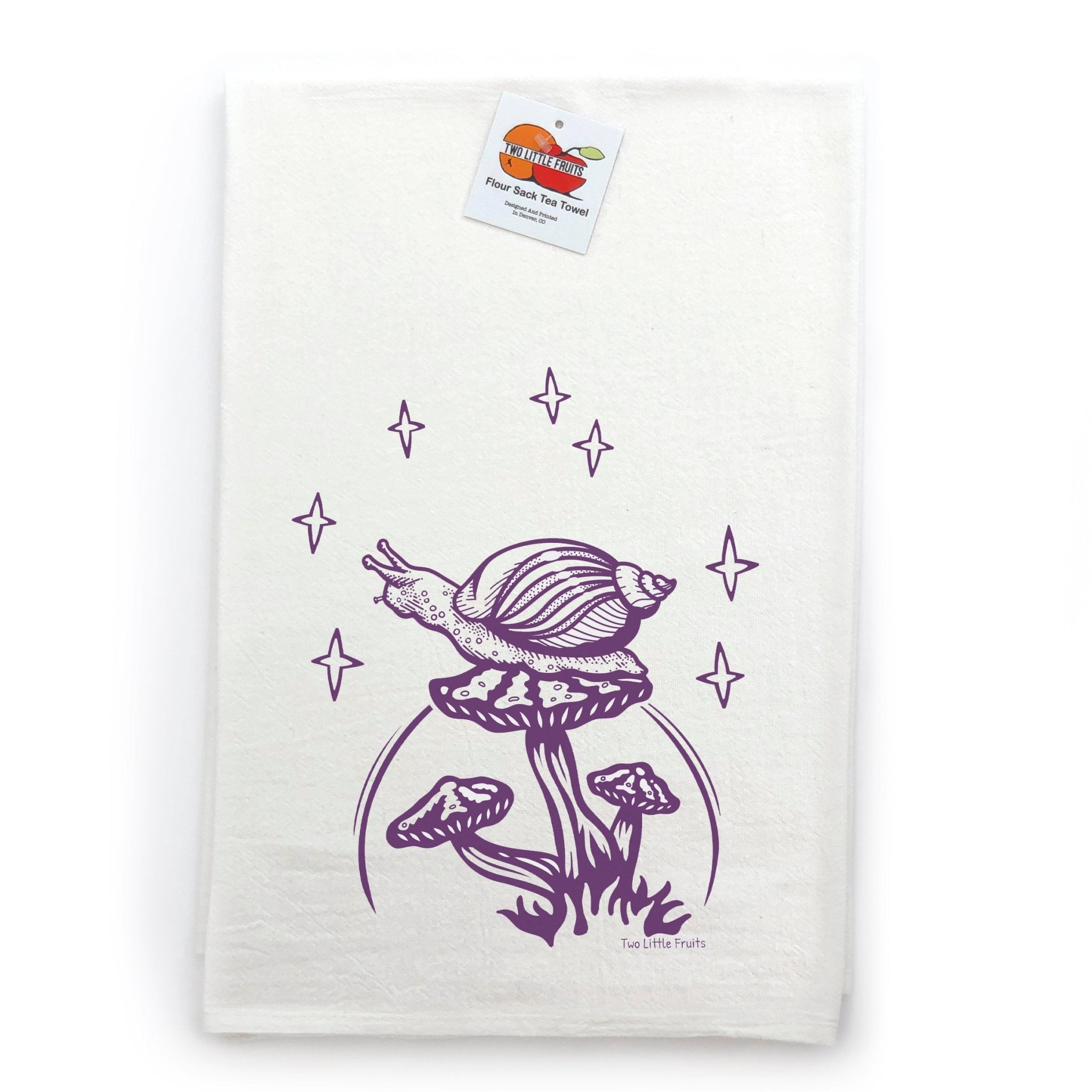 Unique Tea Towels - Eco - Friendly Cotton Mushroom Print with Moon, Stars & Snail Design - Tea Towels - Two Little Fruits - Two Little Fruits