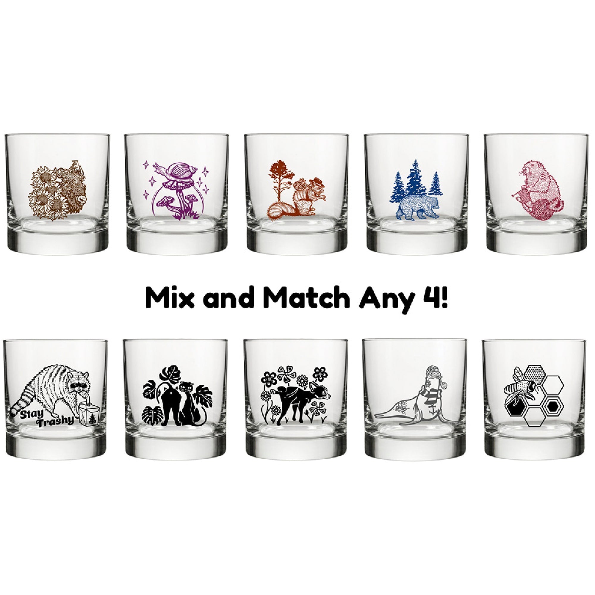 Unique Whiskey Glass Sets - Mix And Match Any 4 Rocks Glasses - Rocks Glass - Two Little Fruits - Two Little Fruits