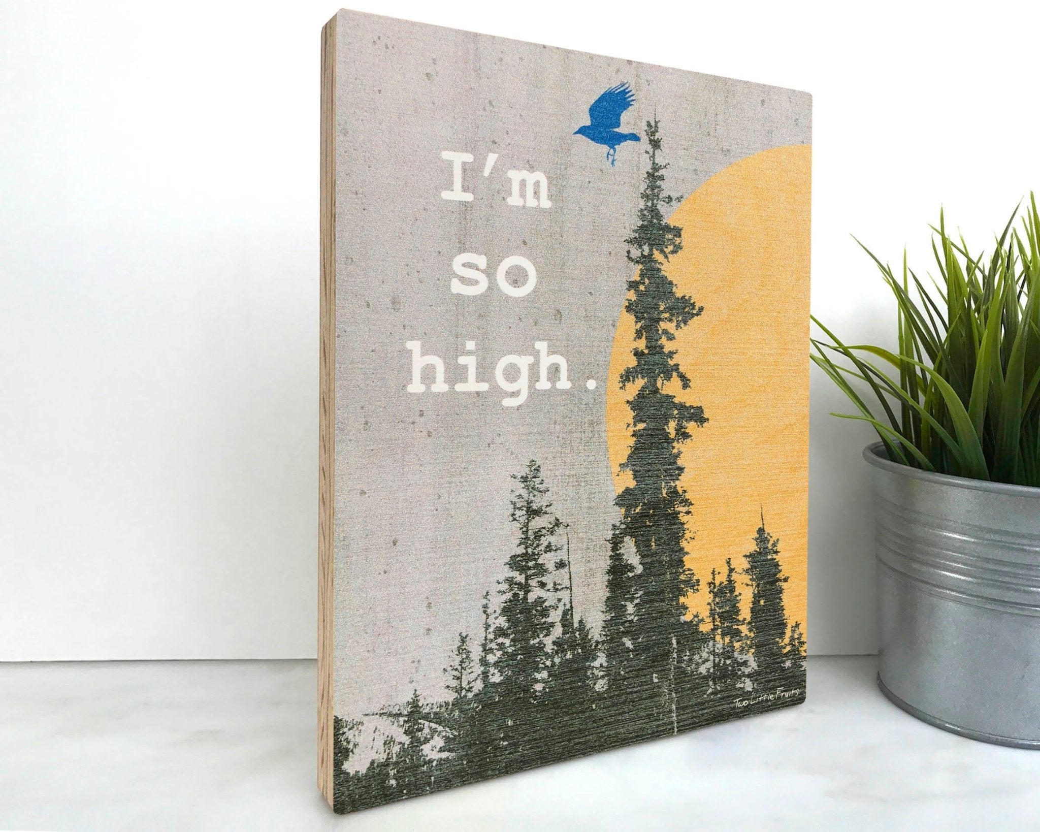 Unique Wood Art - I'm So High Bird 8x10 Wall Decor on Baltic Birch Plywood - Art On Wood - Two Little Fruits - Two Little Fruits