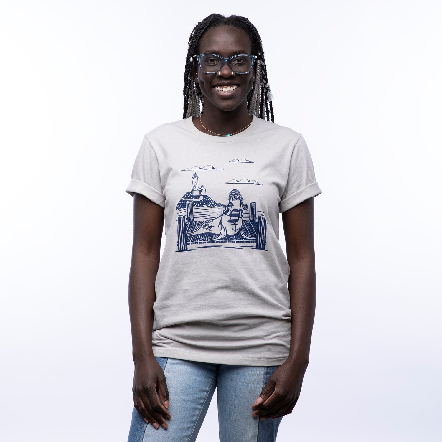 Unisex 100% Cotton Sailor Sea Lion Graphic Tee Shirt - Soft, Eco - Friendly Ink, Made in USA - Tee Shirts - Two Little Fruits - Two Little Fruits