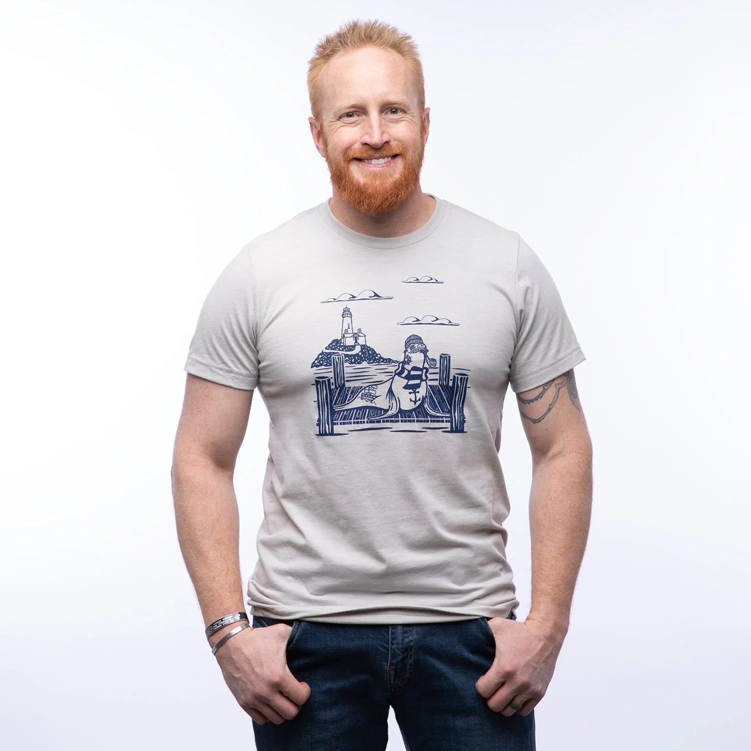 Unisex 100Cotton Sailor Sea Lion Graphic Tee Shirt - Soft, Eco - Friendly Ink, Made in USA - Tee Shirts - Two Little Fruits - Two Little Fruits