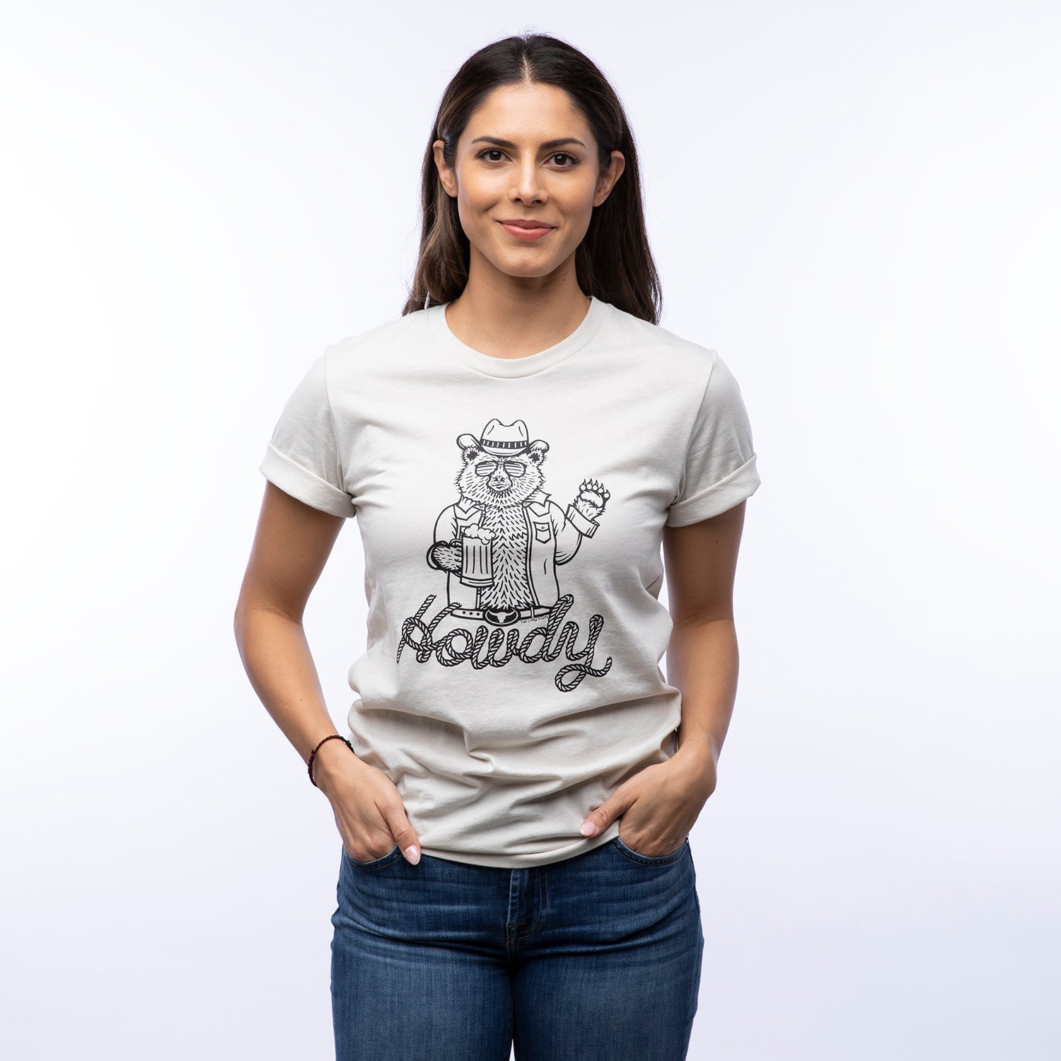 Unisex Cowboy Bear T-Shirt in Heather Cement Gray - Eco - Friendly & Soft Cotton Tee - Tee Shirts - Two Little Fruits - Two Little Fruits