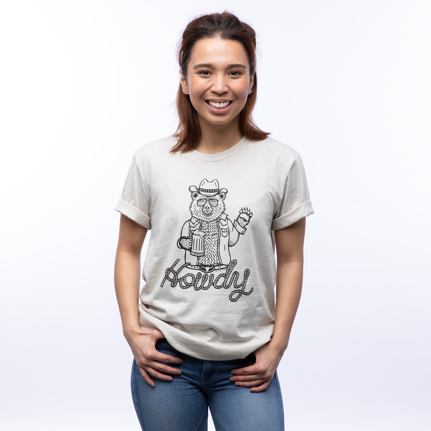 Unisex Cowboy Bear T-Shirt in Heather Cement Gray - Eco - Friendly & Soft Cotton Tee - Tee Shirts - Two Little Fruits - Two Little Fruits