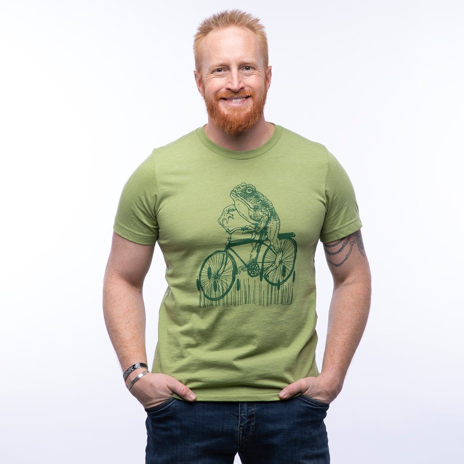 Unisex Frog Shirt - Eco - Friendly Toadster Design on Soft Heather Green Tee - Tee Shirts - Two Little Fruits - Two Little Fruits