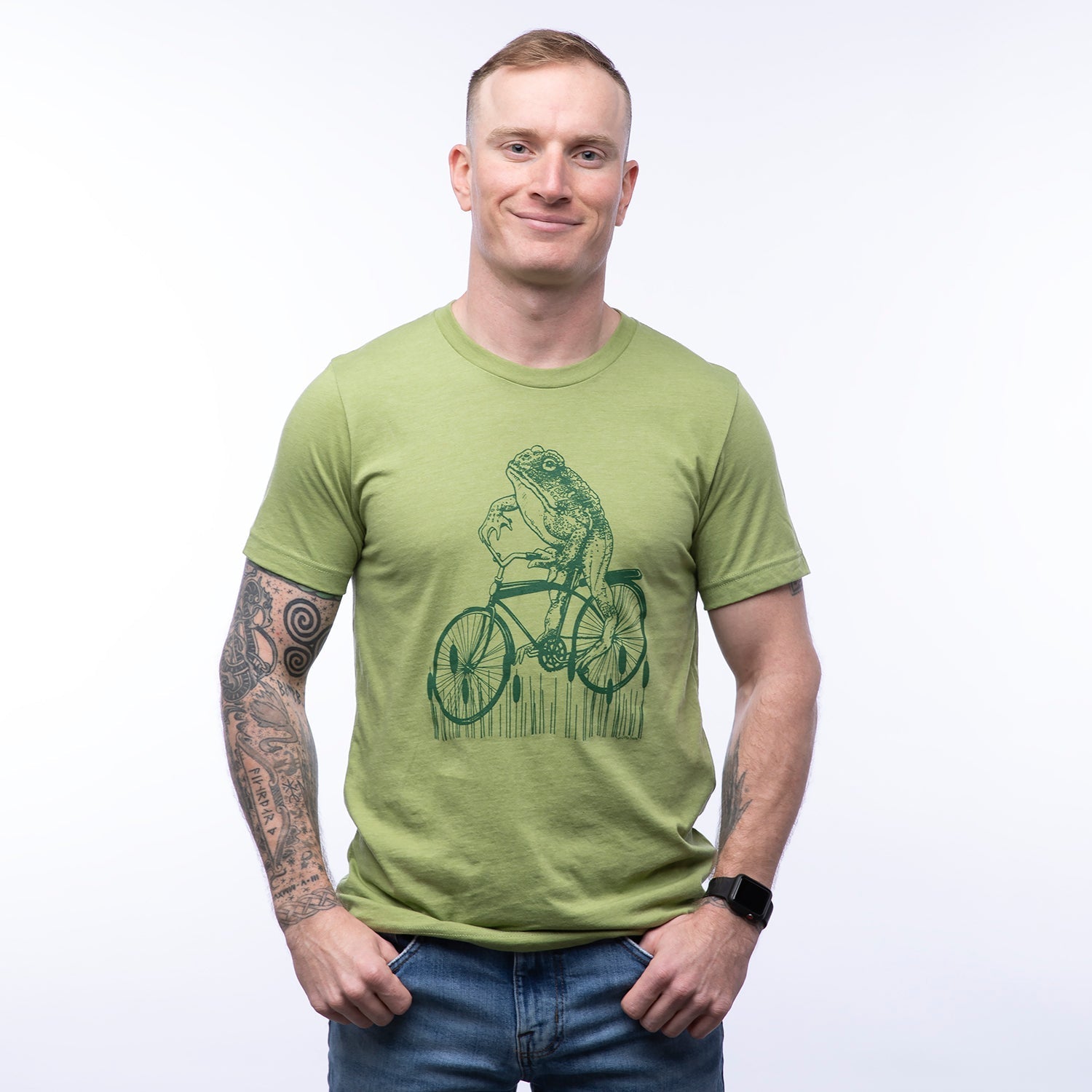 Unisex Frog Shirt - Eco - Friendly Toadster Design on Soft Heather Green Tee - Tee Shirts - Two Little Fruits - Two Little Fruits