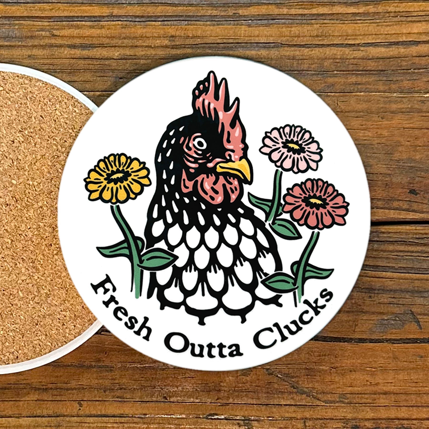 Vibrant Chicken Drink Coaster - Ceramic Coaster with Cork - Coasters - Two Little Fruits - Two Little Fruits