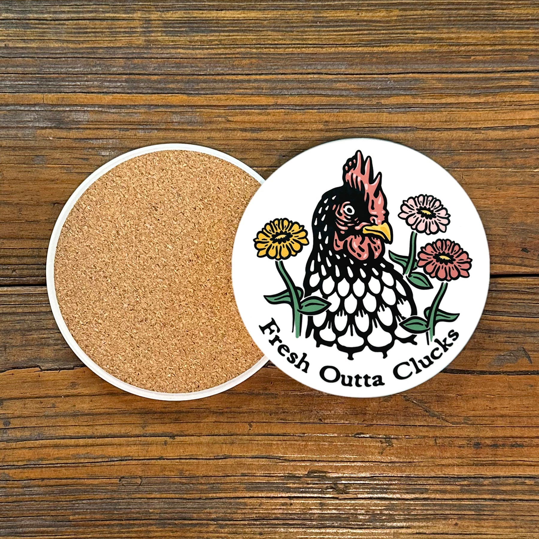 Vibrant Chicken Drink Coaster - Ceramic Coaster with Cork - Coasters - Two Little Fruits - Two Little Fruits