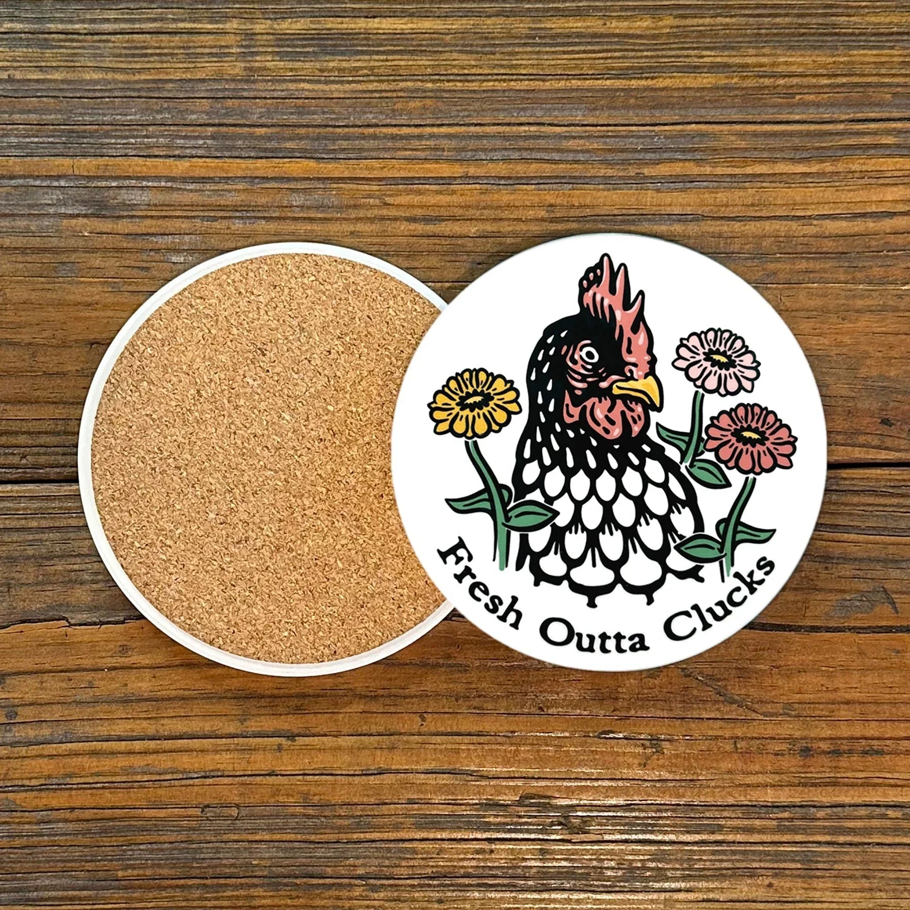 Vibrant Chicken Drink Coaster - Ceramic Coaster with Cork
