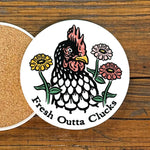 Vibrant Chicken illustrated coaster by Two Little Fruits