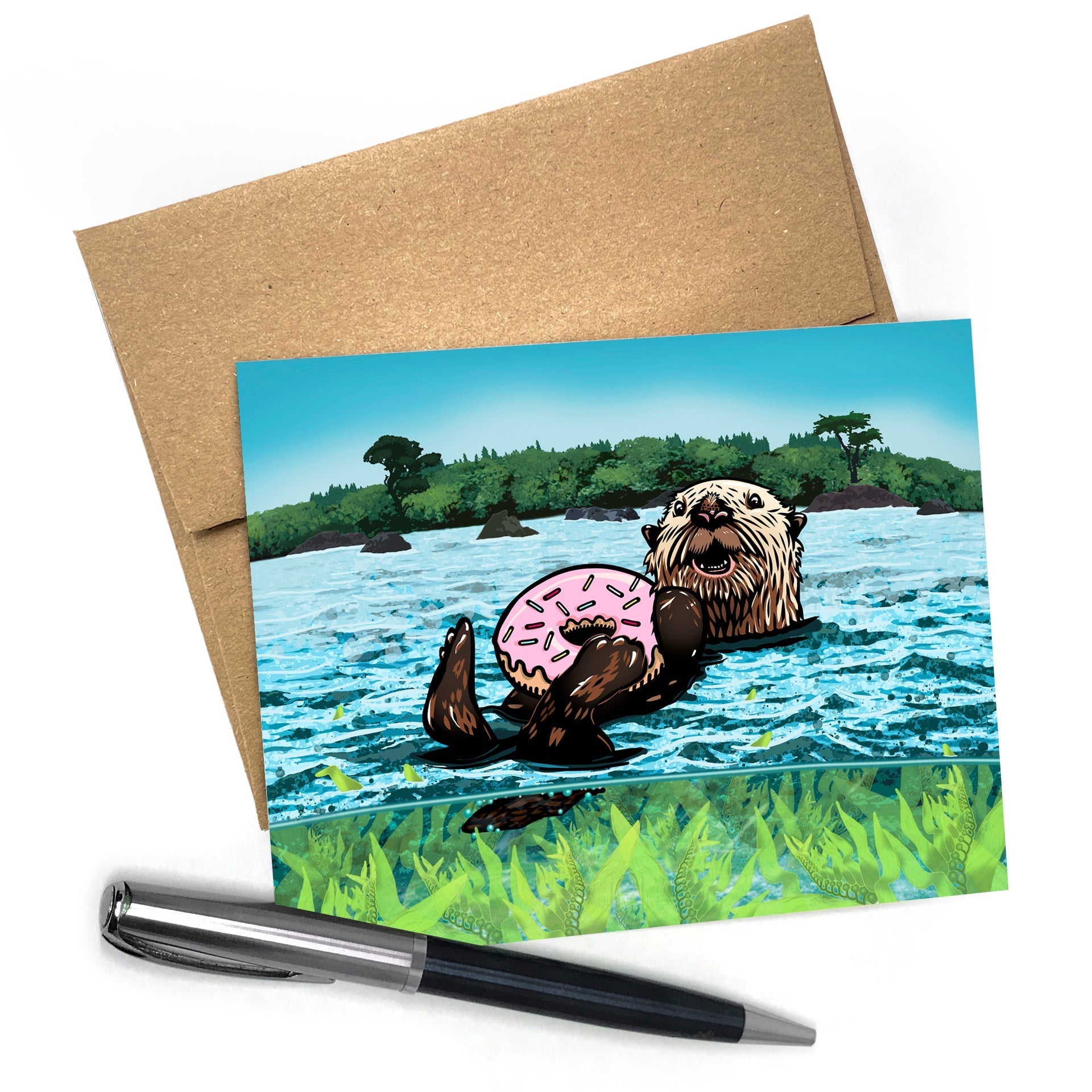 Whimsical Animal Greeting Card - Adorable Sea Otter - Greeting Cards - Two Little Fruits - Two Little Fruits