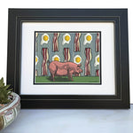 Whimsical Bacon Wall Art - Funny Pig And Bacon Art Print For Kitchen Decor - Paper Prints - Two Little Fruits - Two Little Fruits