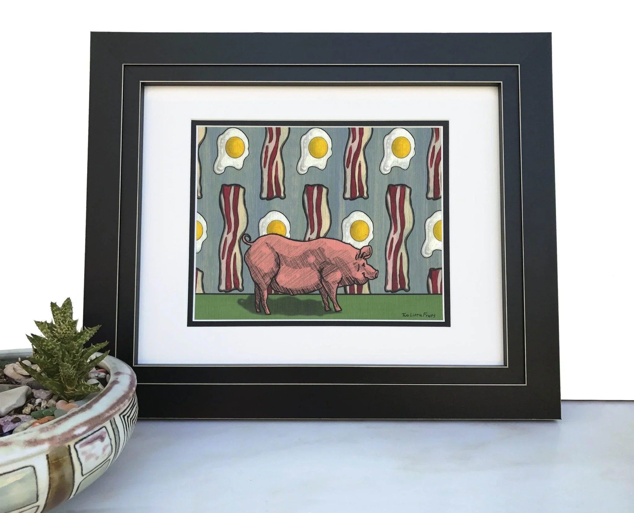 Whimsical Bacon Wall Art - Funny Pig And Bacon Art Print For Kitchen Decor - Paper Prints - Two Little Fruits - Two Little Fruits