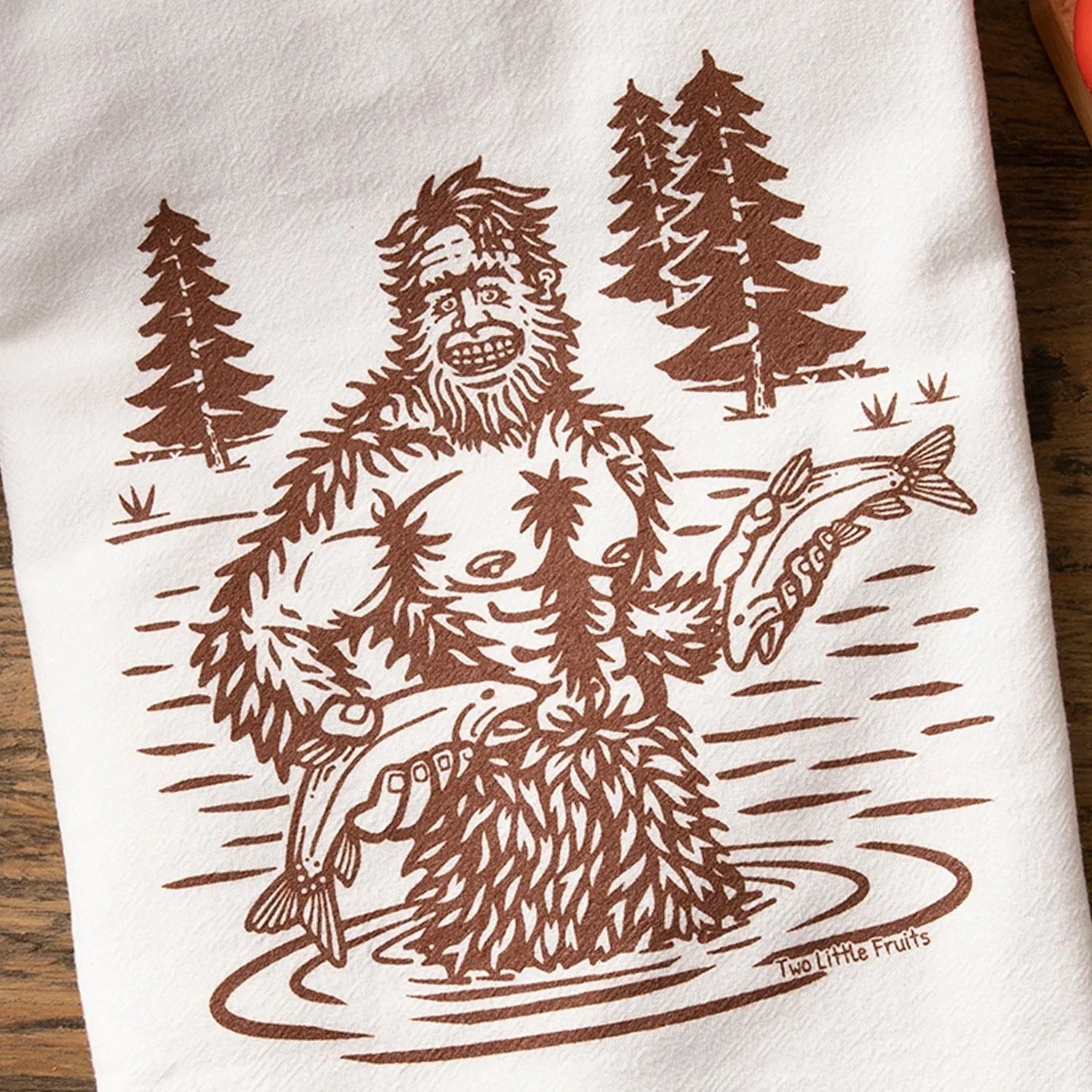 Bigfoot illustrated tea towel by Two Little Fruits